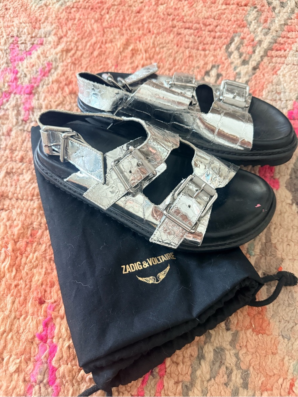 Zadig & Voltaire Metallic Silver Buckle Sandals